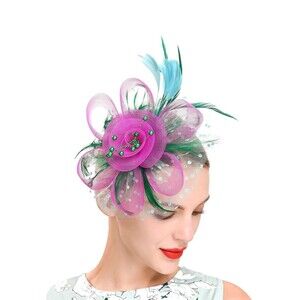 Colorful Feather Mesh Fascinator Hat Clip/Band Wedding Tea Cocktail Party